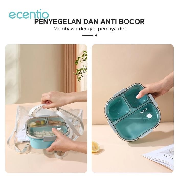 ecentio Kotak Makan Lunch Box 3 Grid Bekal Makanan 1100ml