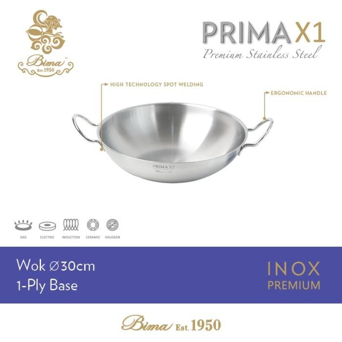 Wajan Stainless Steel Bima Prima X1 Wok 26 Cm Asian Wok 30 Cm Induksi