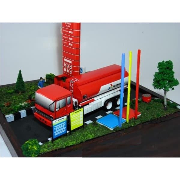 ready stok diy miniatur papercraft spbu pertamina pembongkaran dan 2 truk spbu original