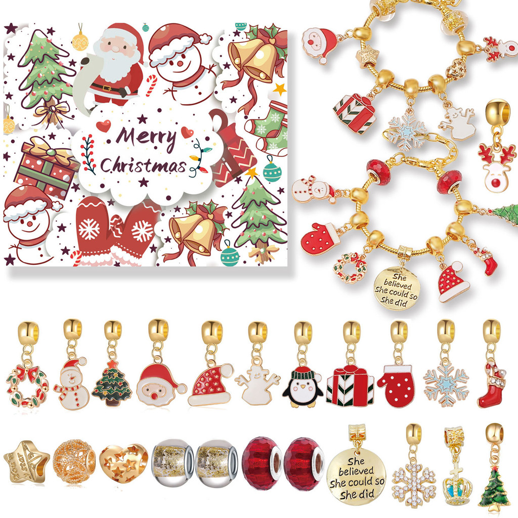 Christmas Advent Calendar Christmas DIY Charm Bracelet Necklace Making Kit Christmas Jewelry Gift Wi