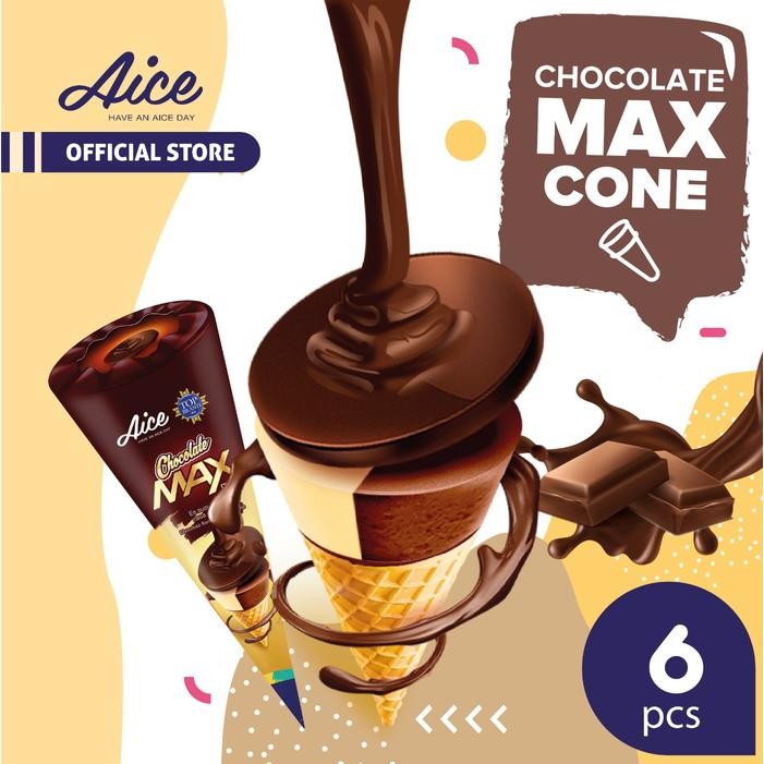 

BARANG TERLARIS Aice ice Cream Chocolate max Cone isi 6 pcs eskrim