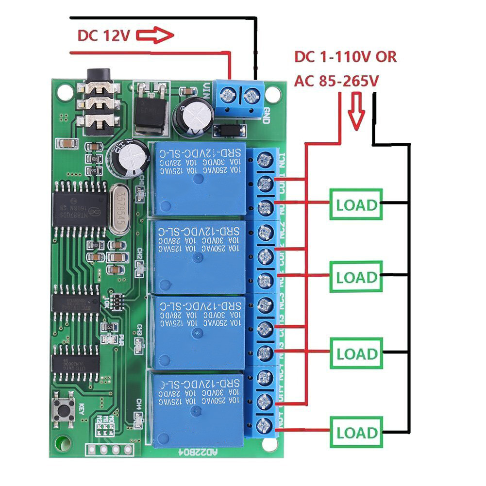 1pc Tone Decoder Relay AD22B04 12V 4 Channel Relay For DTMF Tone Signal Decoder Relay Phone Remote C