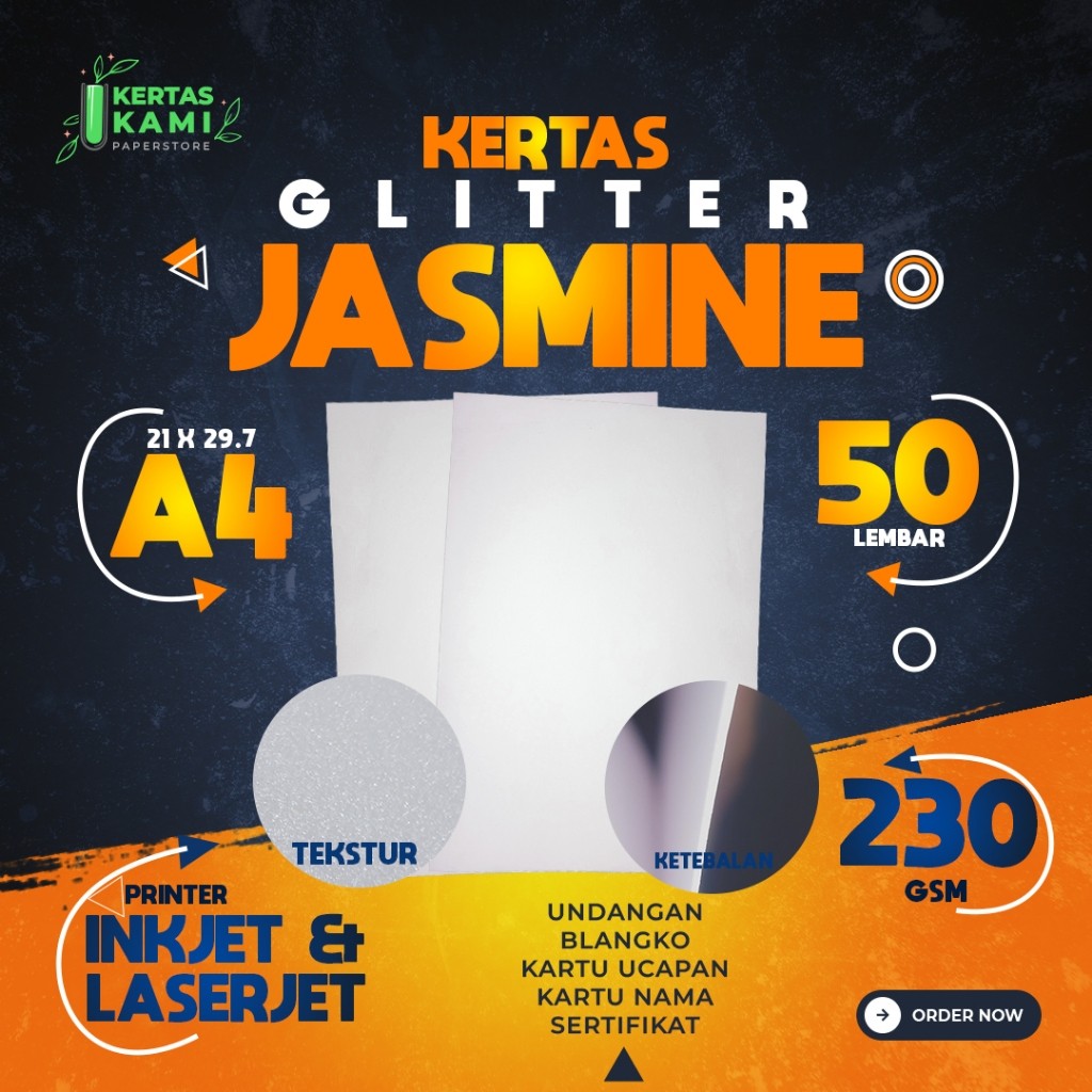 

Kertas Jasmine TEBAL 230 gsm A4 isi 50 lembar - Kertas Jasmine Glitter Putih A4 230 gram Kertas
