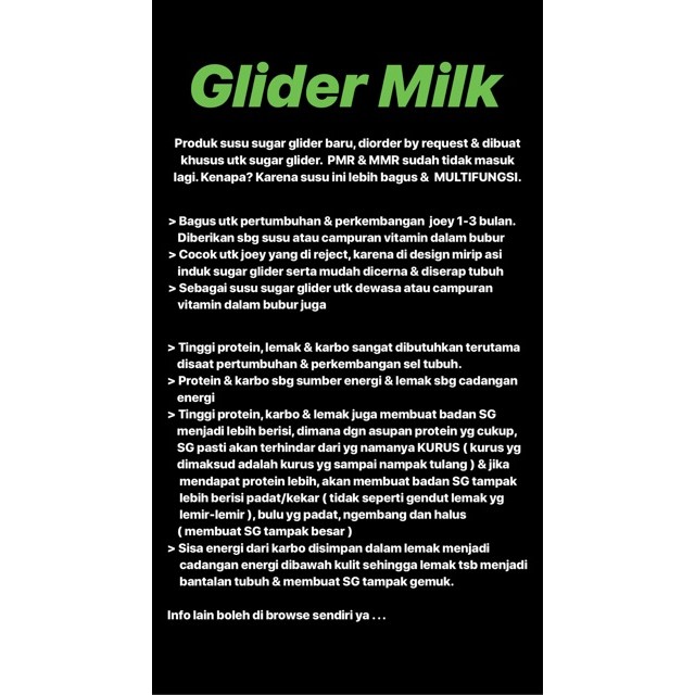 GLYDER MILK SUSU SUGAR GLIDER MILK 50gr SUSU JOEY SUGAR GLIDER MILK REPL SUSU HEWAN KECIL