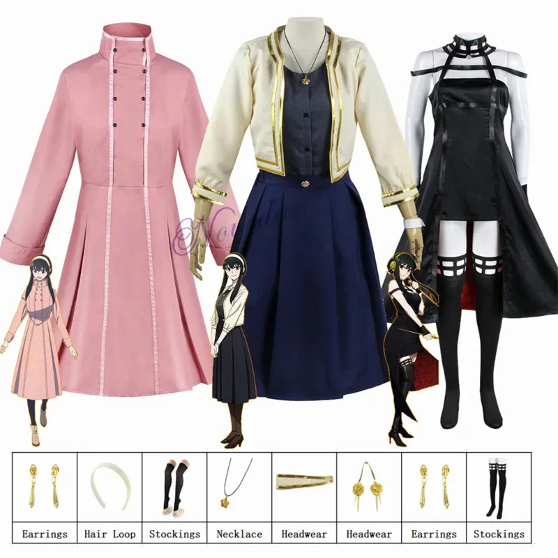 Spyxfamily Yor Cosplay Anime Spy X Family Yor Forger Cosplay Costume Wig Dress Yor Briar Earring