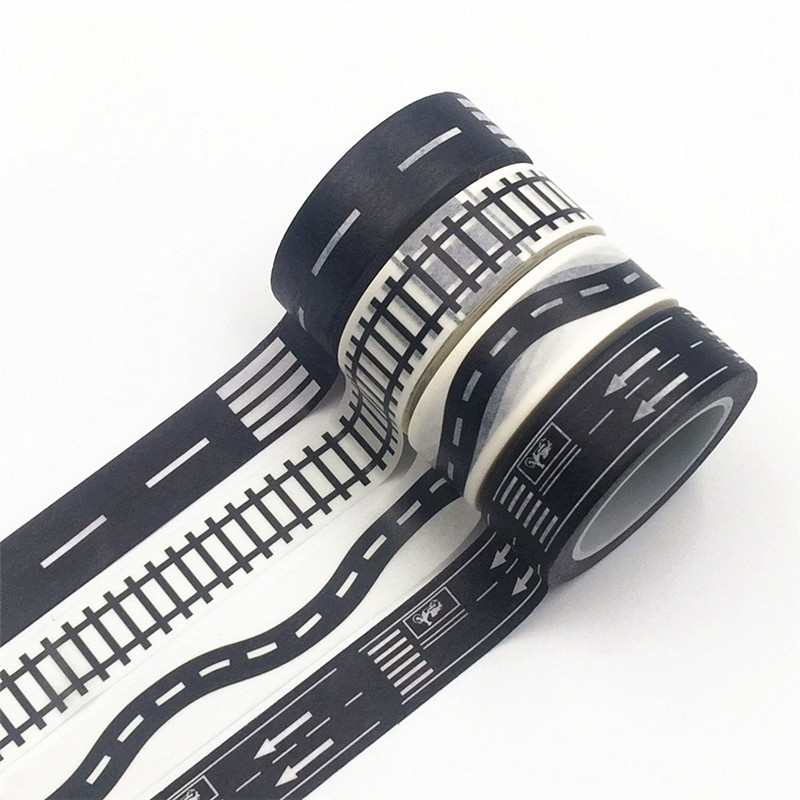 

15Mm*10M Black And White Highway Shape Stripe Washi Tape Adhesive Tape Diy Scrapbooking Sticker