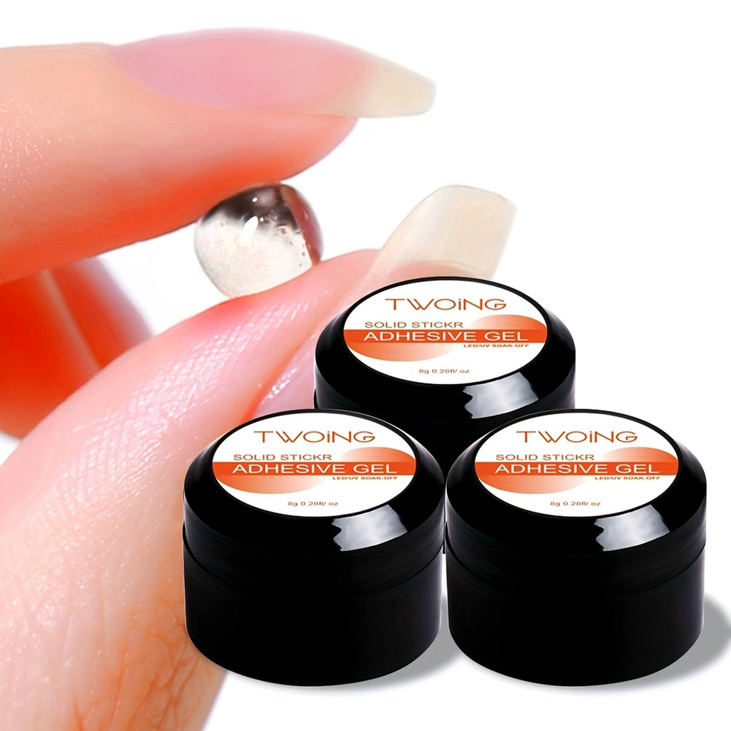 

3 Bottles Solid Nail Glue Gel Nail Tips Glue Gel, Clear No Wipe Adhesive Rhinestone Gems Glue,