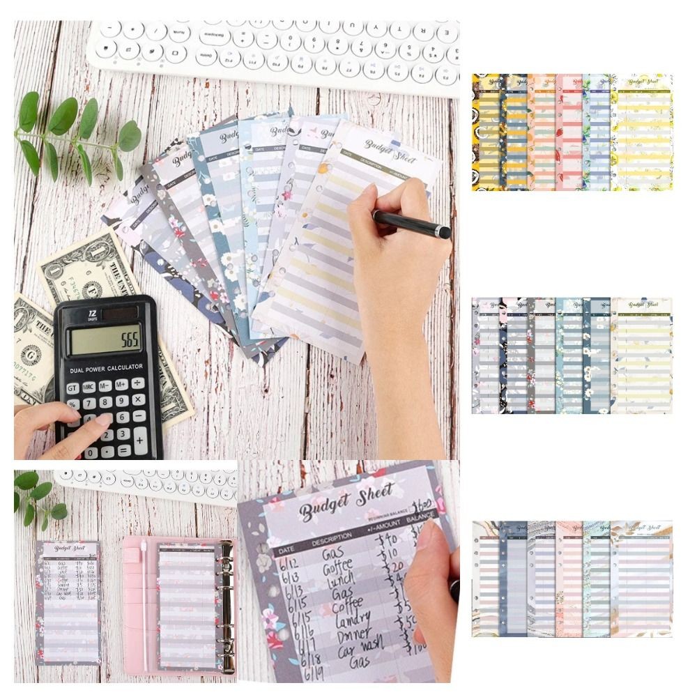 

12Sheets A6 Loose Leaf Refill Budget Paper Flower Fruit Pattern Expense Tracker Refill Binder Paper