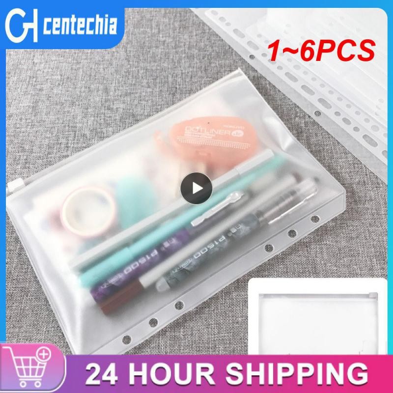 

1~6Pcs Convenient Clear Pvc A5 A6 A7 Binder Pockets Clear Zipper Folders For 6-Ring Notebook Binder