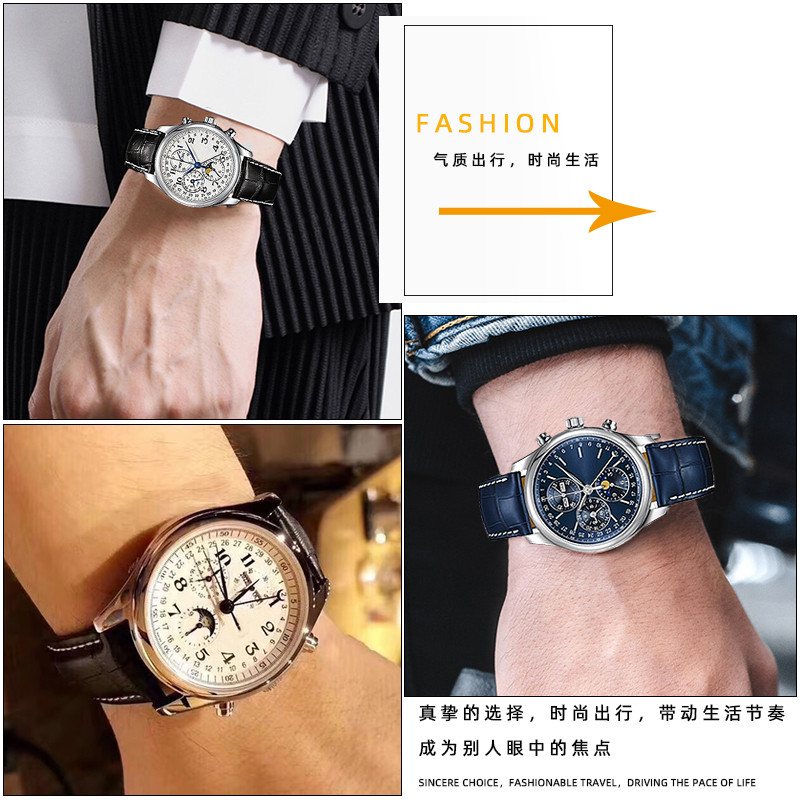 For Longines Masters Collection L3 L4 L2.628/L2.673 Watch Strap Cowhide Leather Butterfly Buckle