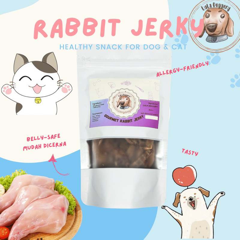 Rabbit Jerky Snack Hewan anjing kucing Homemade daging kelinci Lula Doggery