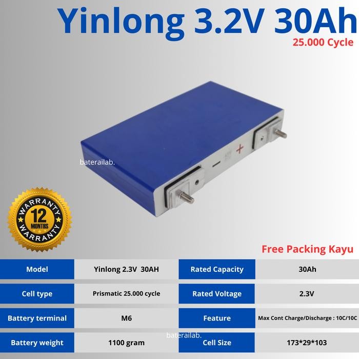 Baterai LTO 2.3V 30ah 25.000 Cycle Maximum 300A Discharge