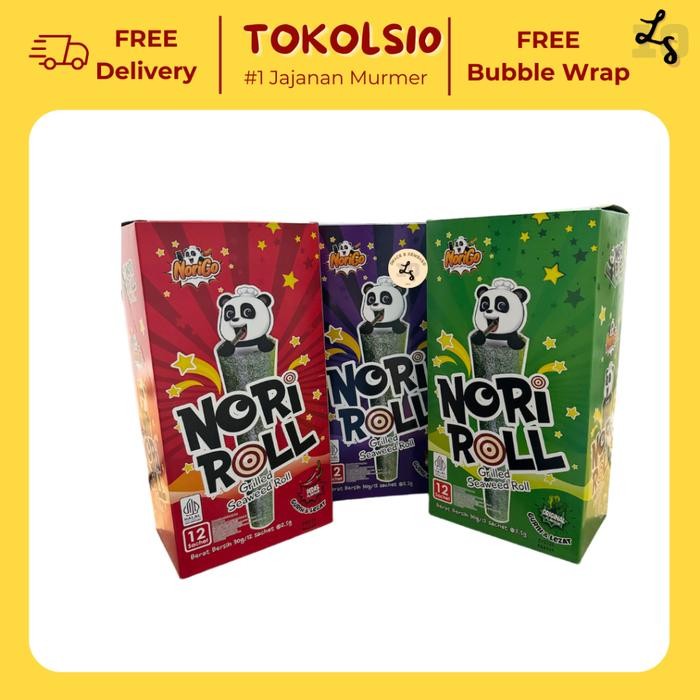 

PastikanTerjaminMutunya- NoriGo Nori Roll Grilled Seaweed Roll Rasa Ori/BBQ/Pedas 1 Box isi 12