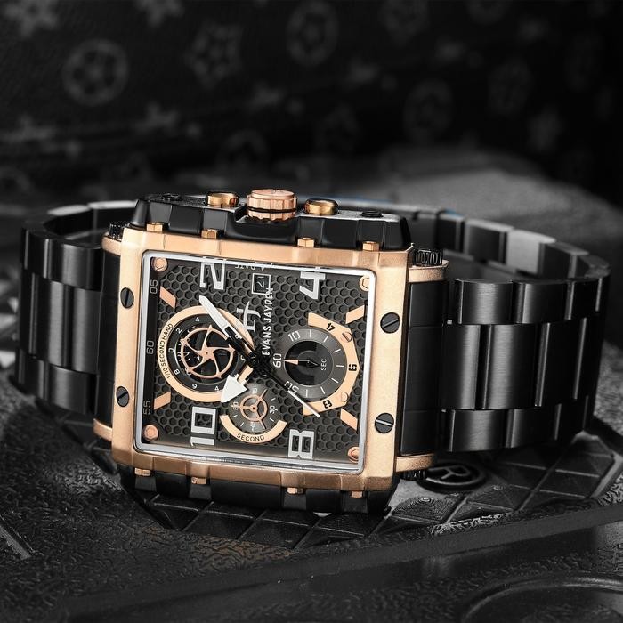 DISKON Evans Jayden Jam Tangan Pria EJ 9557 Rantai Stainless Steel Chronograph Kaca Sapphire Water