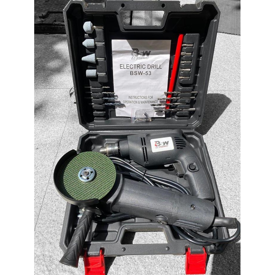 PAKET bor bsw 10mm set koper dan gerinda 4inch bsw mesin bor listrik bor gerinda paket bor dan