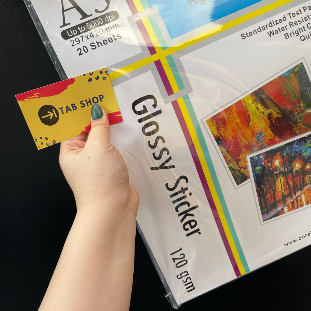 

TAB SHOP - C GLOSSY STICKER PAPER A3 120 GSM 20 SHEETS - KERTAS STIKER MENGKILAP A3 120 GSM