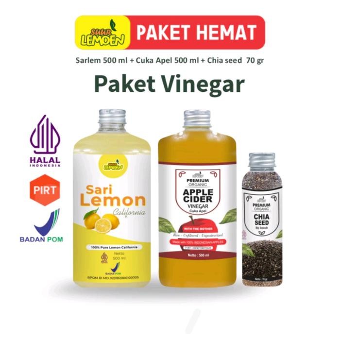 

St0ckMelimpAh- Paket Diet Sehat - Cuka Apel 500ML, Sari Lemon Murni 500ML, dan Chia Seeds 70Gr -