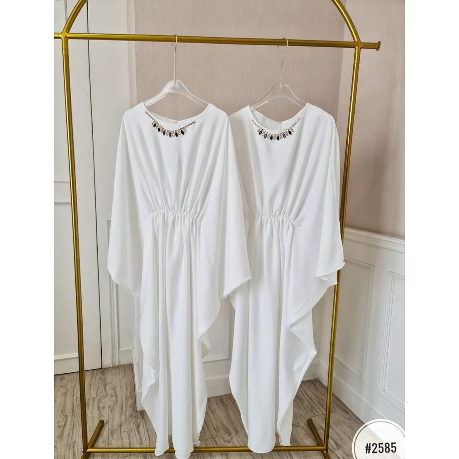 PREMIUM Elena Closet Kaftan wanita muslim polos putih aplikasi kalung ukuran jumbo
