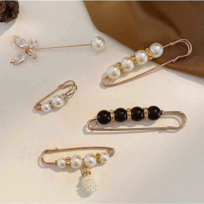 OZ634 Tuspin PENITI TUSUK Jarum HIJAB Bros Set Tusuk Mutiara Pin Tutup Brooch Aksesoris Jilbab