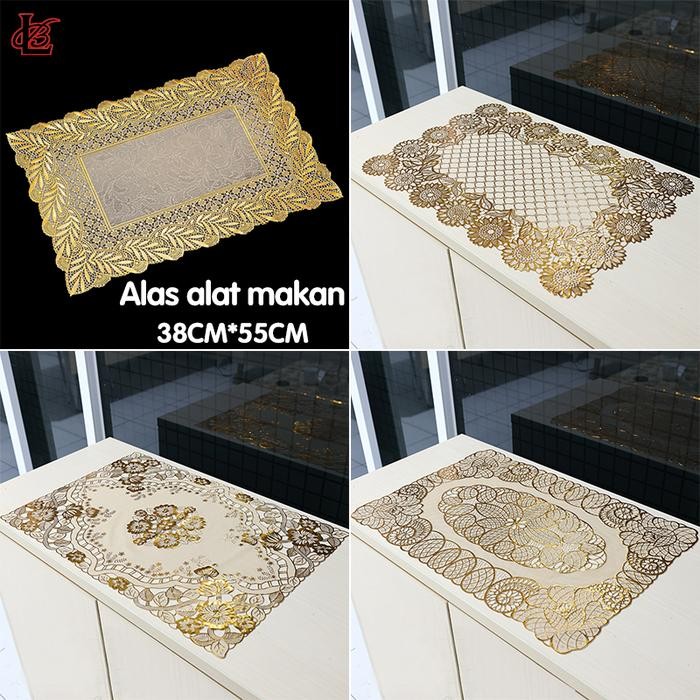 <cod> loyal bosque taplak meja tamu oval gold dan silver anti air 38x55cm / taplak meja bordir