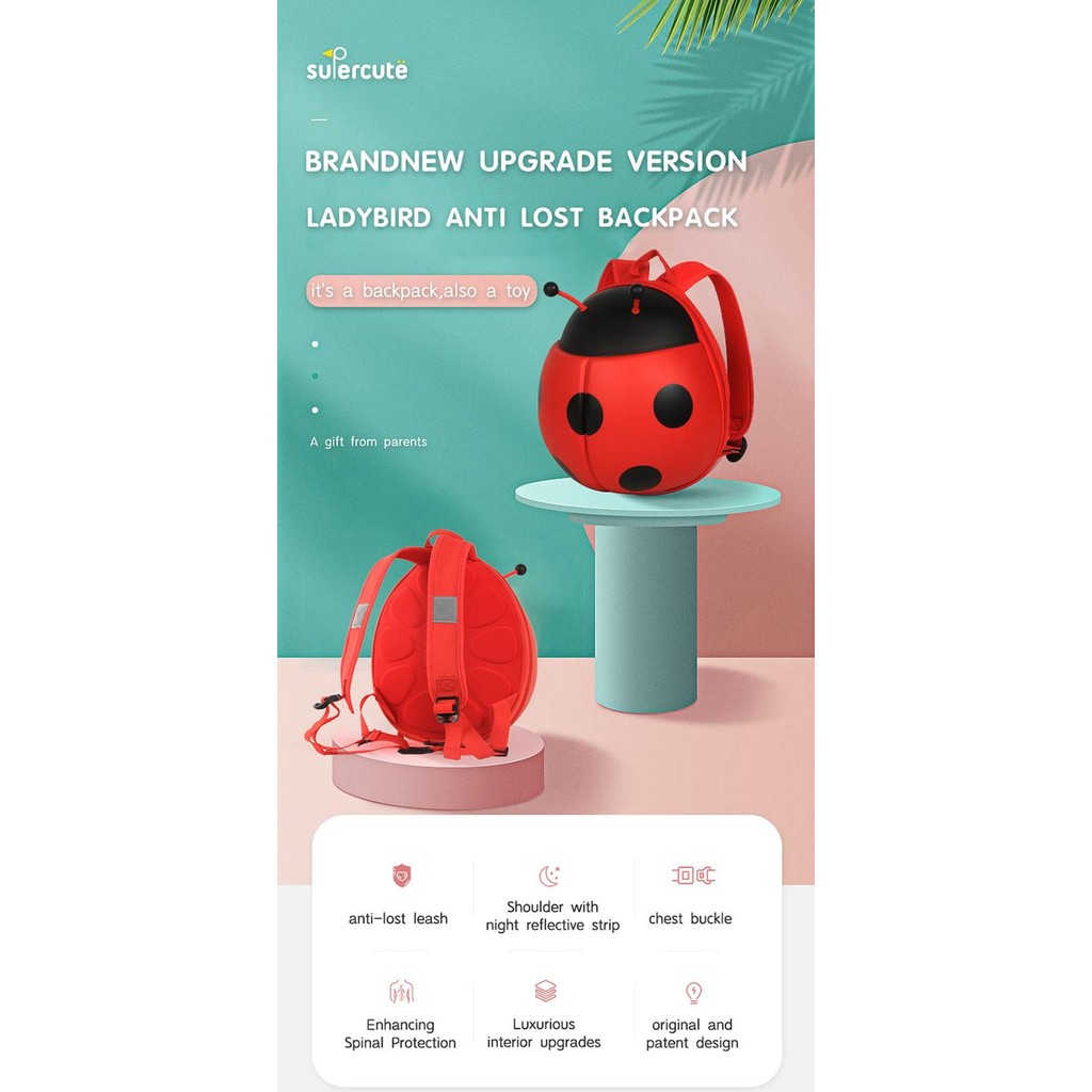 Supercute School Bag Children Ladybug backpack Tas Sekolah Anti Air