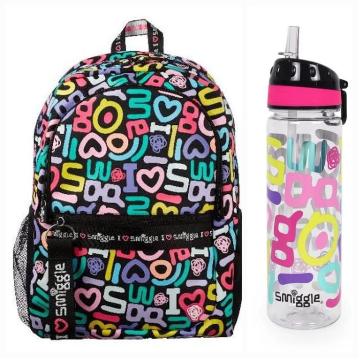 Tas Smiggle I Love Smiggle Backpack, Botol Minum/ Tas Ransel Sekolah