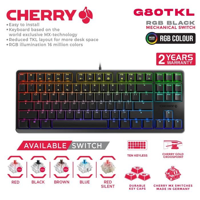 Jasmin.store1 Cherry MX Mechanical Gaming Keyboard Black G80-3000S TKL RGB