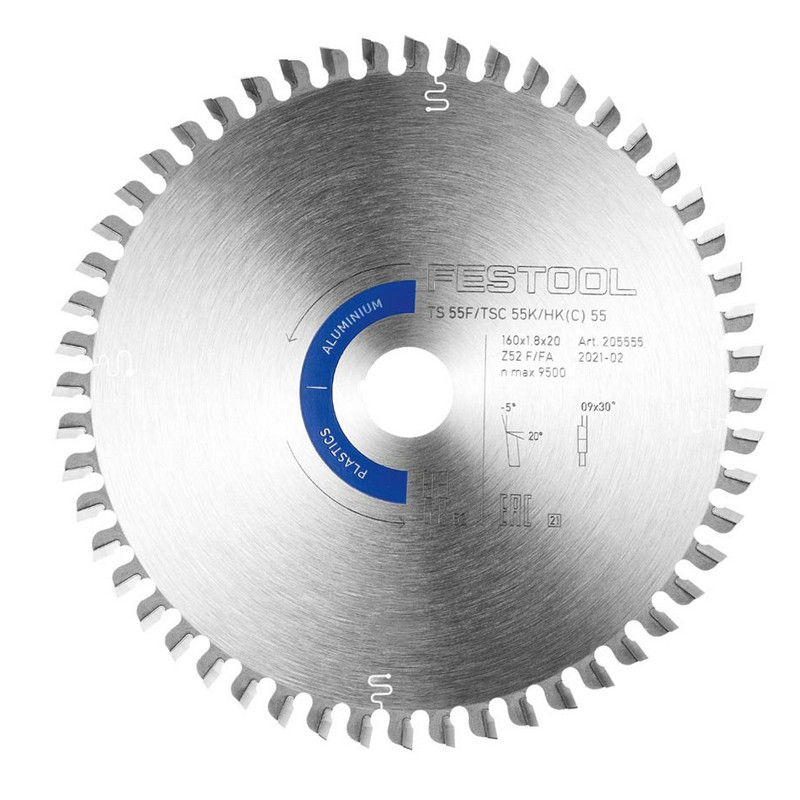 FESTOOL 205555 Saw Blade 160 x 1.8 x 20 x 52T ALU/Plastics Fast Sharp Cutting Circular Saw Blade Too