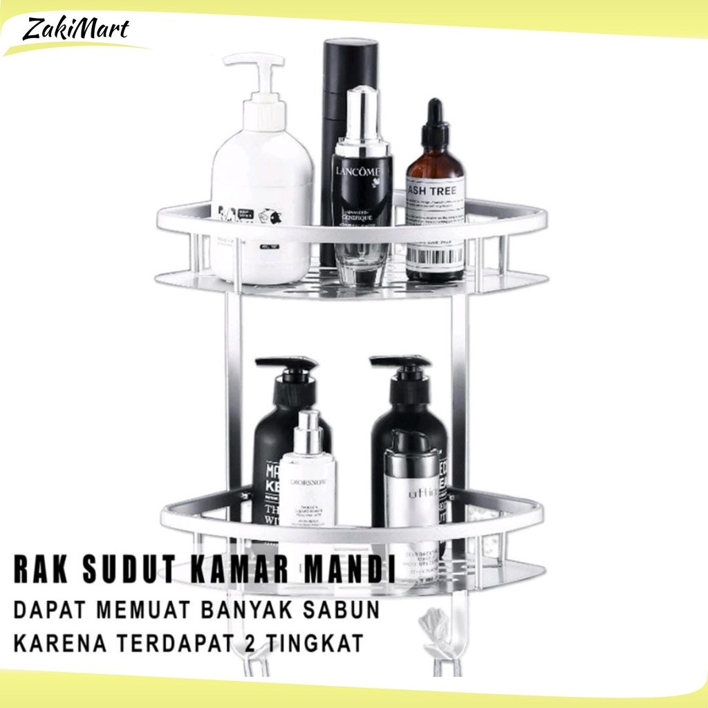 Bombardilomedis Rak Sudut Kamar Mandi 2 Susun Alumunium Kuat Anti Karat Rak Kamar Mandi Rak Dinding