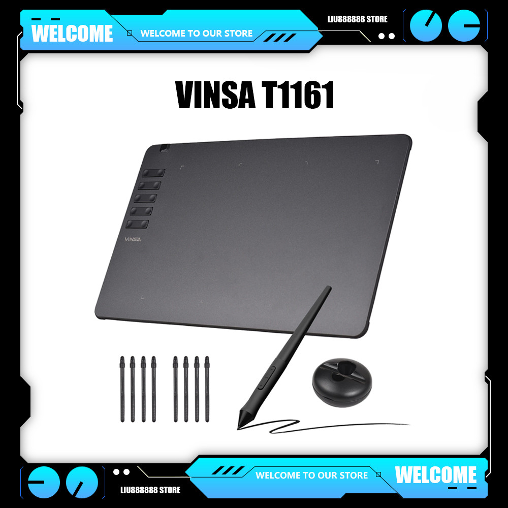 

Vinsa T1161 Graphics Drawing Tablet Ultra-Thin Stylus 8 Pen Nibs Art Creation Sketch With 8192