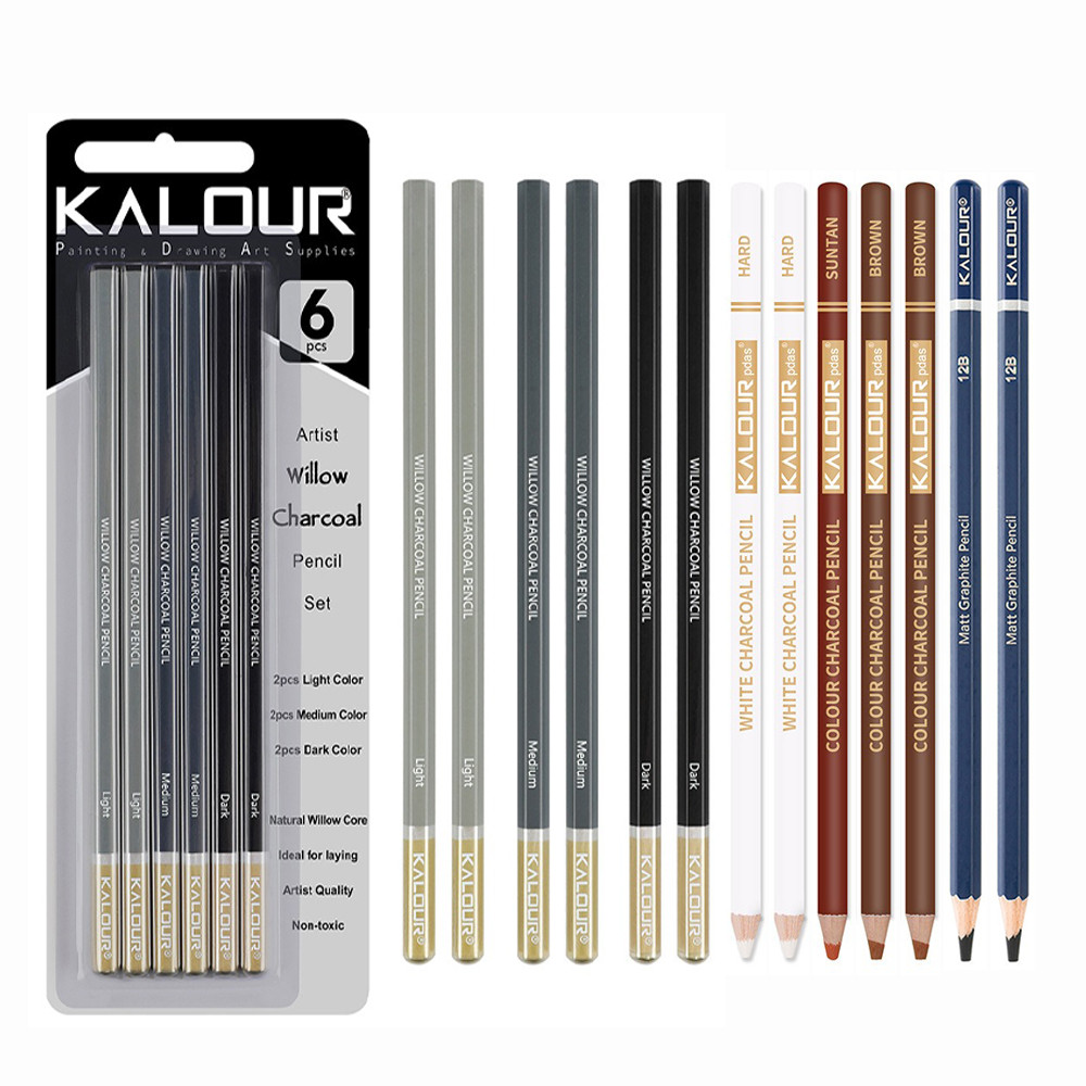 

Kalour Pro Charcoal Pencil Set 6/12 Premium Artist Grade Eco-Friendly Wood Sketch Pencils, Drawing