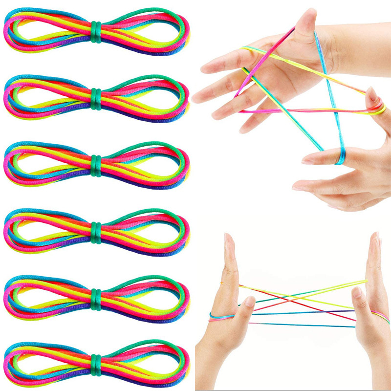 

4Pcs Funny Rainbow Color Cradle String Finger Games Classic Rope Thread Toy Ropes Hand String Puzzle