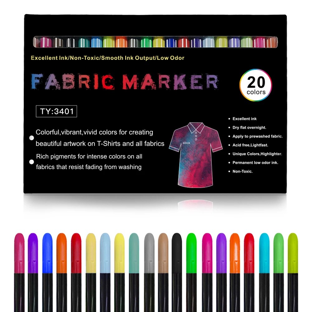 

20 Colors/Set Waterproof Colorfast Fabric Textile Marker Pen Permanent Color For Diy Clothes Art