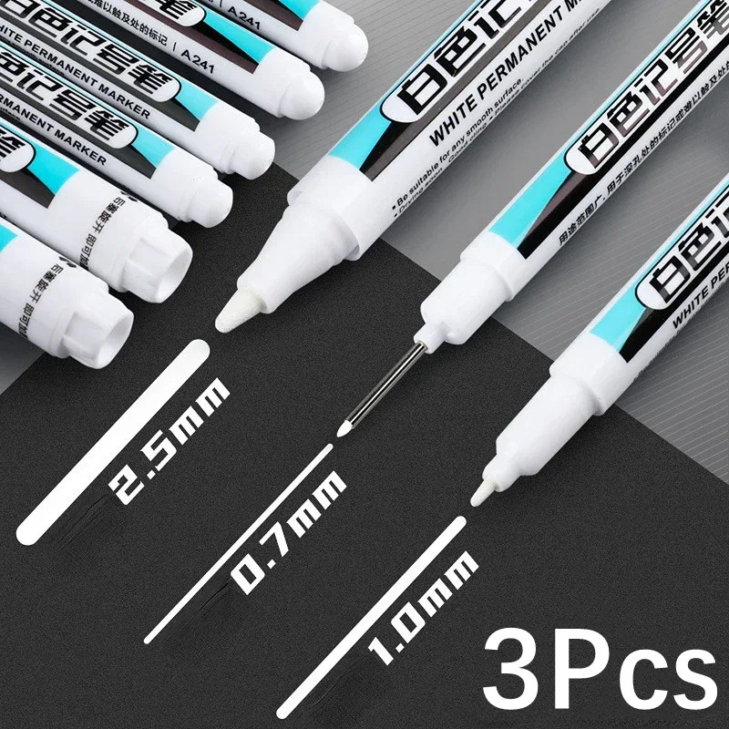 

1-3Pcs White Permanent Paint Pen Set Diy Wood Rock Plastic Glass Stone Metal Canvas Ceramic Deep