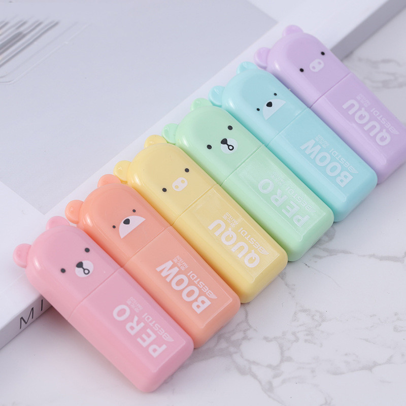 

4/5/6 Pcs Kawaii Bear Highlighter Pens Cute Stationery Markers Oblique Tip Candy Color Fluorescent