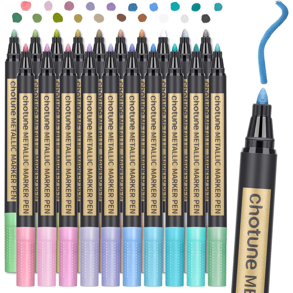 

Metallic Marker Pens - Set Of 20 Medium Point Metallic Markers For Rock Painting, Black Paper, Card