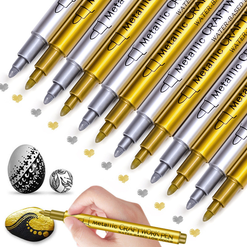 

2/6/8Pcs Diy Metal Waterproof Permanent Paint Marker Pens White Gold Silver 1.5Mm Craftwork Resin