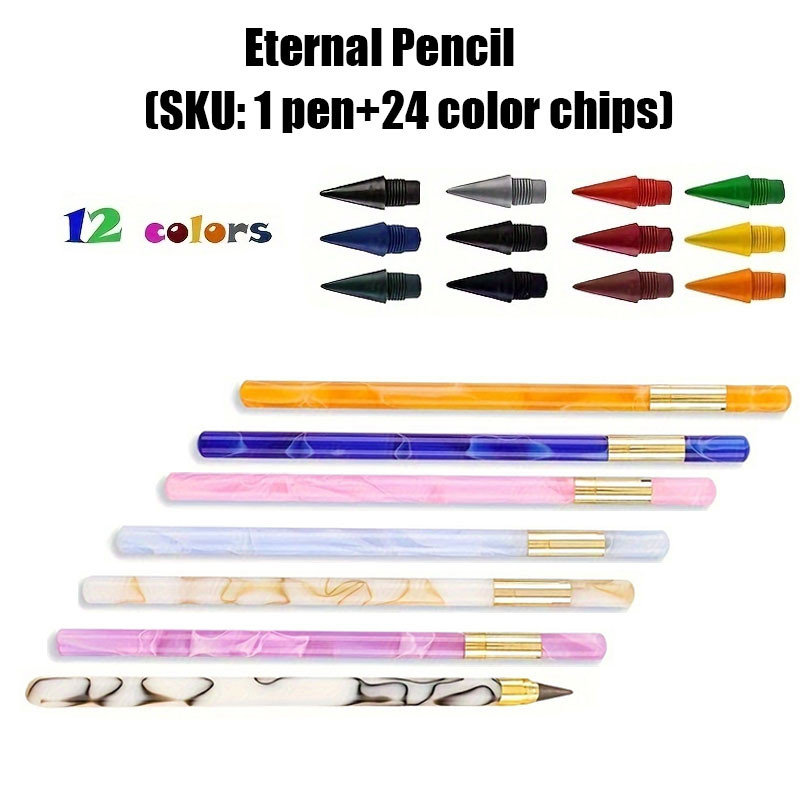 

1 Fountain Pen+24 Colored Pen Tips Magic Eternal Pencil Set Acrylic Pen Refill For Artist Painting