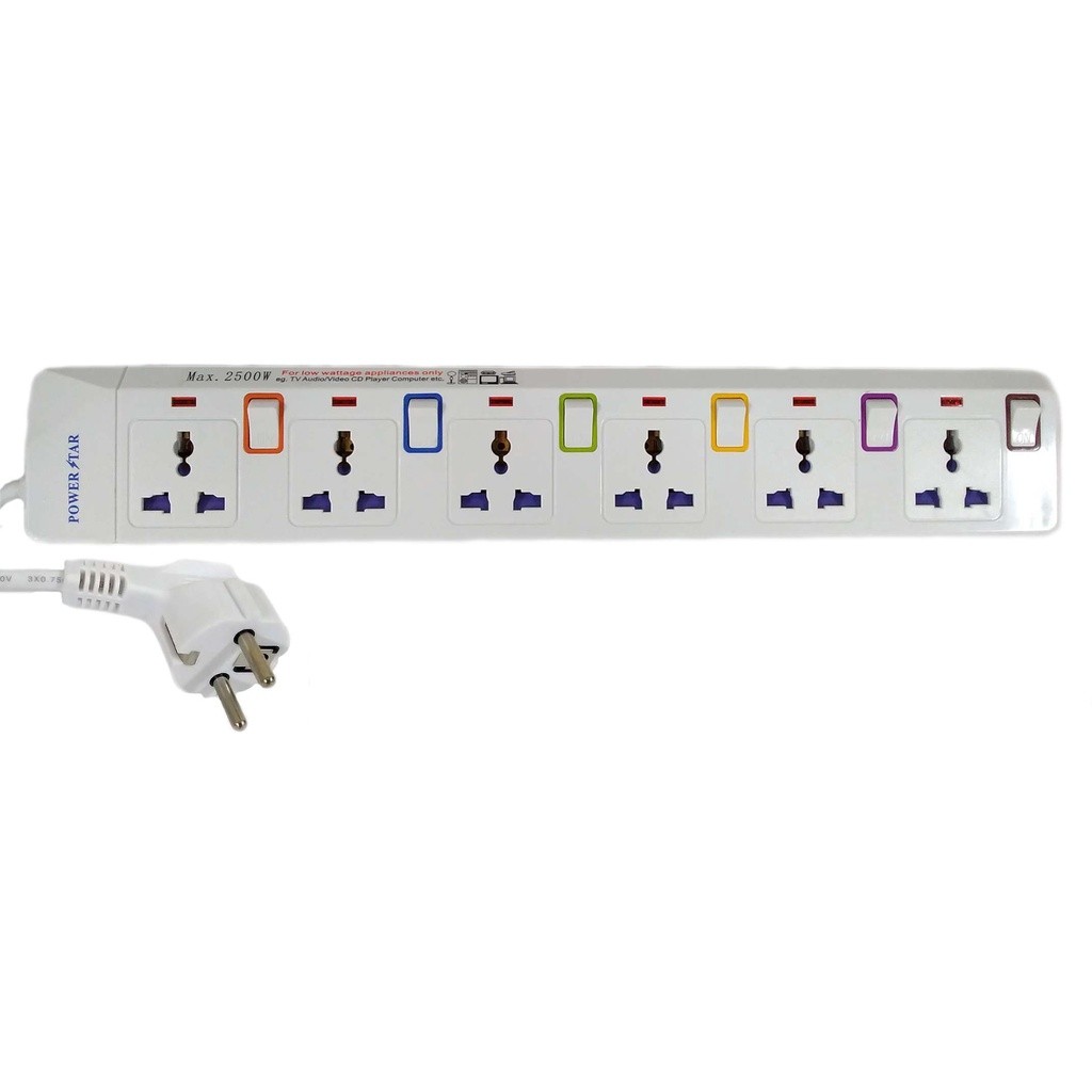 TerbaikTerlarisNIh- Stopkontak Colokan 6 Lubang Universal + Saklar Stop Kontak Kaki 3 Plug