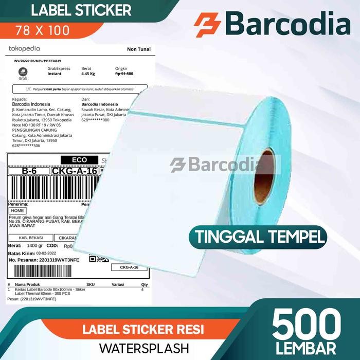 

SobatSaga LABEL STICKER DIRECT THERMAL 78X100 MM 8X10 CM 78X100MM ISI 500 PCS