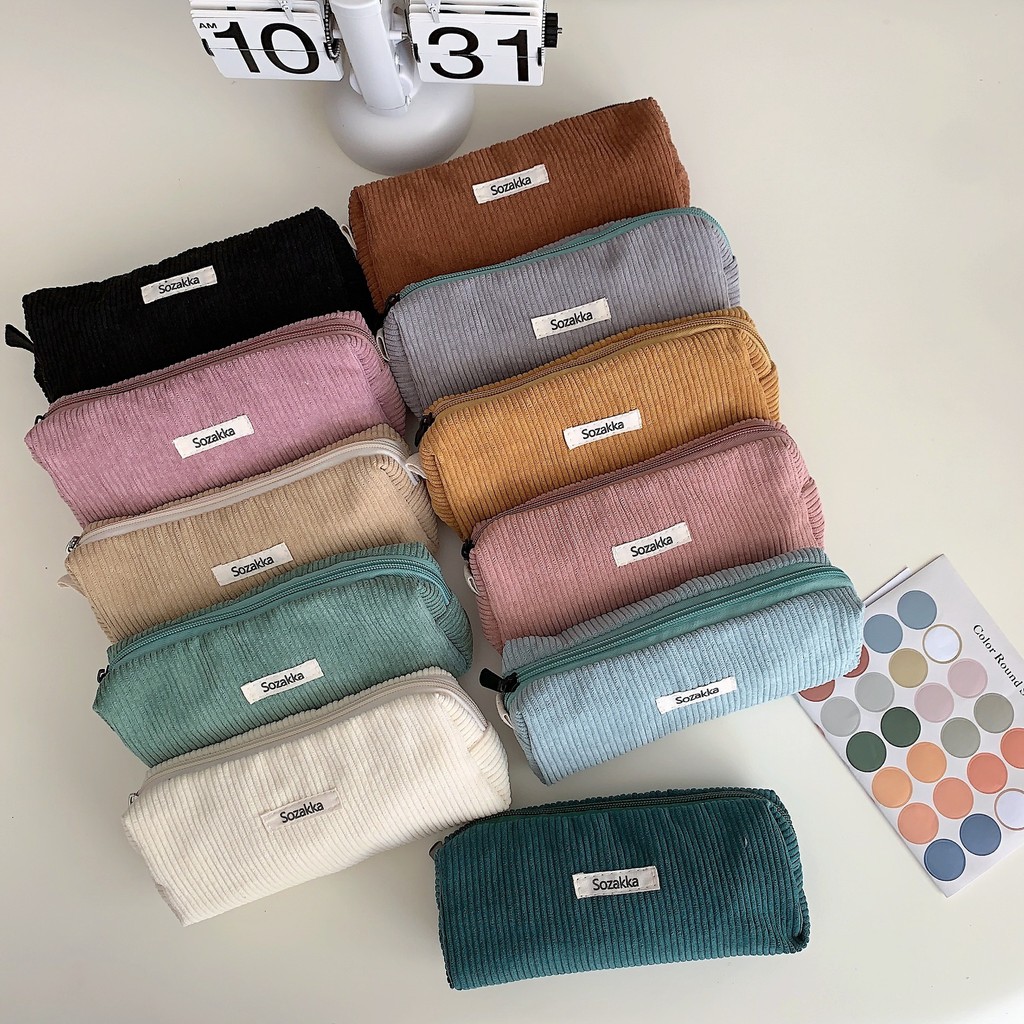 

Retro Corduroy Pencil Case Travel Cosmetic Lipstick Stationery Storage Bag Women Makeup Handbags