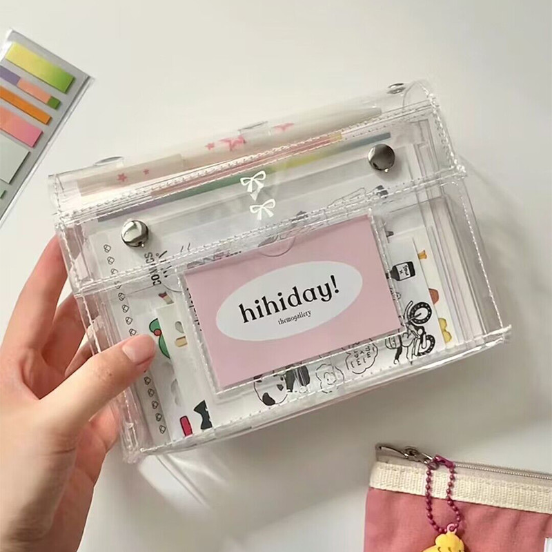 

Kawaii Pvc Transparent Pen Bag Girls 6 Layers Storage Bag Makeups Stationery Pencil Bag Pencilcase