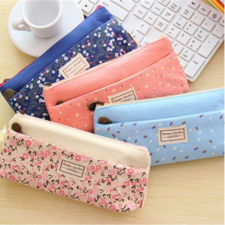 

4 Colour Double Zipper Pencil Cases Pencils Portable Student Stationery Storage Pencil Bag For