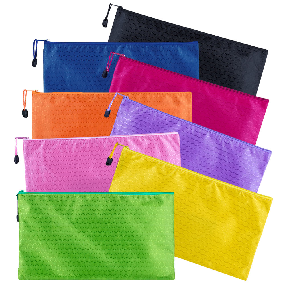 

8 Colors Black Grid Pencil Bag Zipper Pouch Bill File Bag Makeup Small Pencil Case Waterproof Office