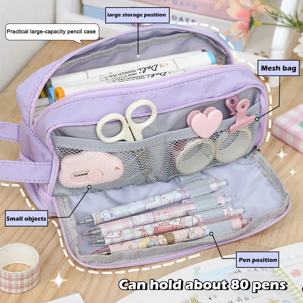 

Large Capacity Pencil Case Kawaii Three-Layer Pen Bag Ins Korean Stationery Pencil Pouch Back To