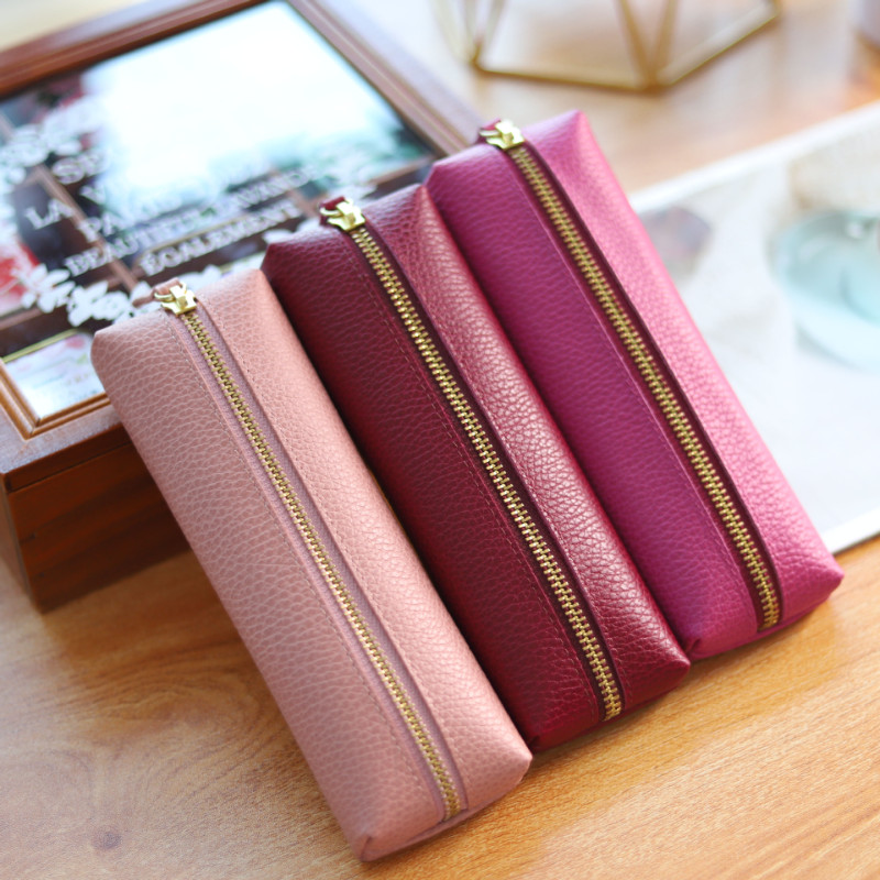 

Aiguoniu Cowhide Pen Bag Lychee Korean Version Zipper Stationery Bag Storage Bag For Students