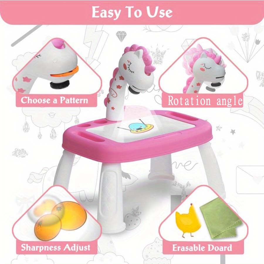 

Children'S Projection Painting Table, Pony Shape, Graffiti Drawing Board, Electric With Music,