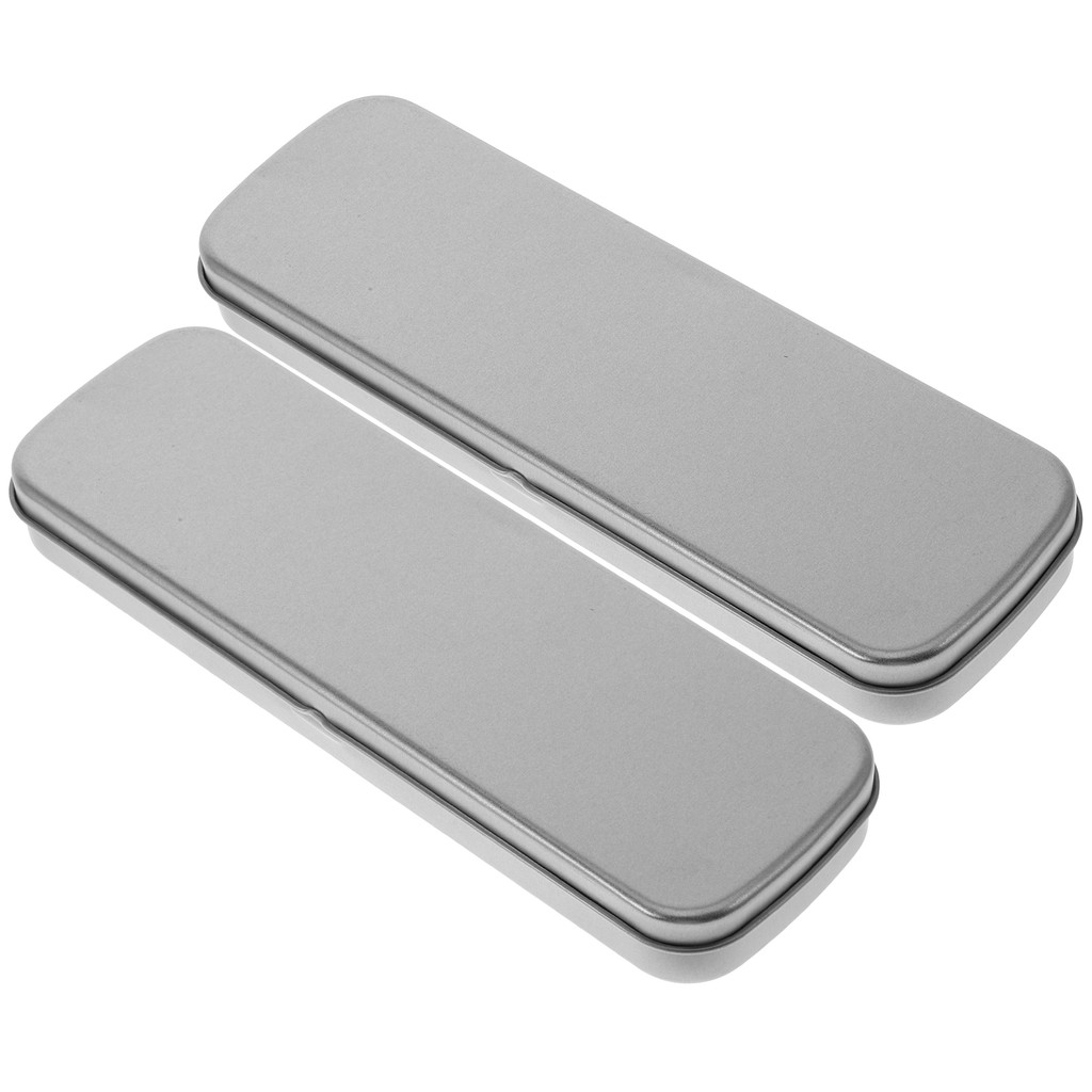 

2 Pcs Silver Gray Tinplate Stationery Box Metal Pencil Case Visual Window School Supplies Bulk Pen