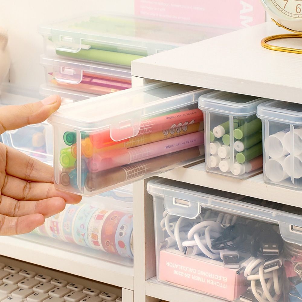 

Transparent Stationery Storage Box Desktop Organizer Stationary Supplies Pen Holder Large Capacity