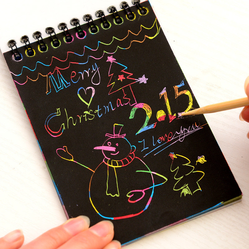 

10Pages Magic Color Scratch Note Book Paper Black Diy Drawing Toys Scraping Painting Kid Doodle